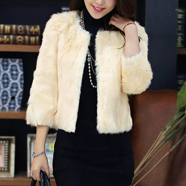 

nice faux fur coats 2/4 sleeve thicken warm winter jackets women fashion streetwear cardigans outerwears plus size 2x 7q21281, Black