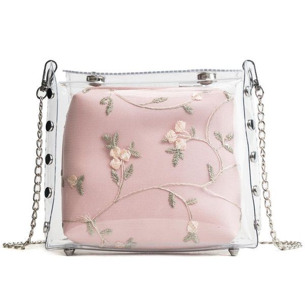 

2020 new designer lady fashion transparent pvc shoulder bag luxury embroidery zipper handbags women flap crossbody bags