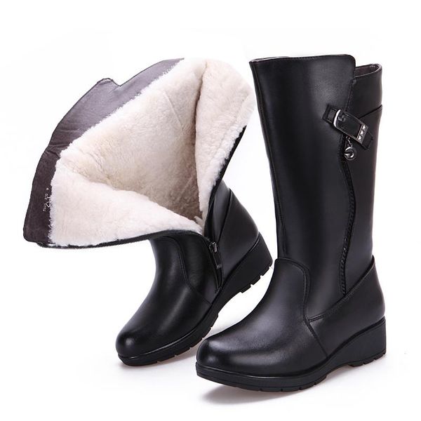 

2020 new winter warm thick wool snow boots women boots non-slip soft comfortable women shoes genuine leather knight, Black