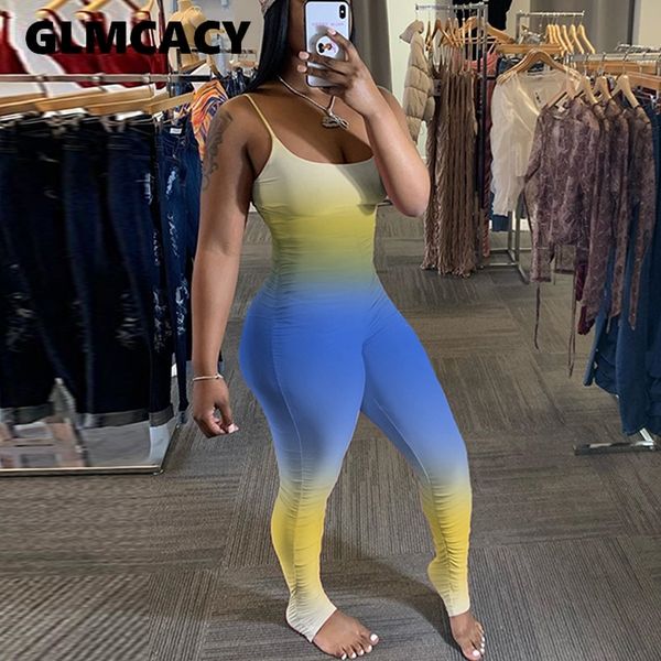 

6 colors women colorblock tie dye printed spaghetti strap bodycon pleated jumpsuits sleeveless plus size overalls t200616, Black;white