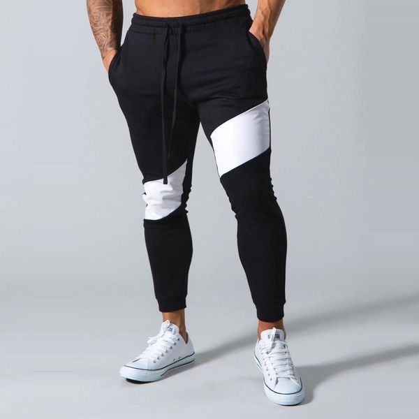 

running pants men sweatpants middle waist gym sports male drawstring casual slim-fit panelled trousers joggers long, Black;blue
