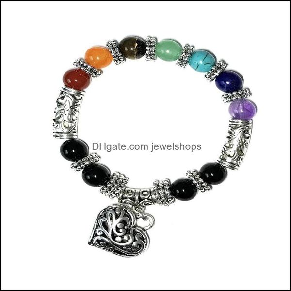 

beaded strands bracelets jewelry men women 7 chakra bangles colors mixed healing crystals stone pray mala heart charm bracelet drop deliver, Black