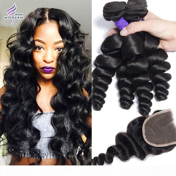 

mink brazilian virgin hair loose wave with closure brazilian hair bundles loose curly human hair weave 4 bundles with closure, Black;brown