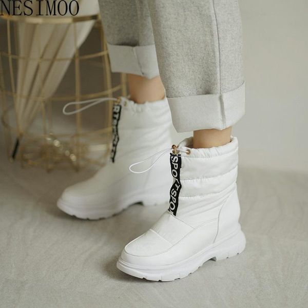 

nesimoo 2021 snow boots down pu leather elastic band female shoes keep warm height increasing winter ankle boots size 34-43, Black