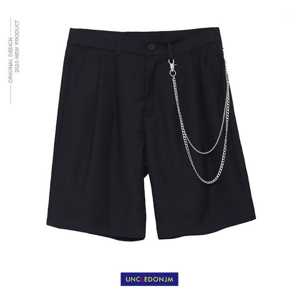 

uncledonjm chain decorative shorts men's fashion brand vertical straight shorts streetwear straight knee length nc-98441, White;black