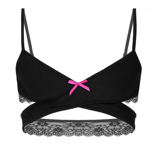 

mens sissy lace lingerie bra straps cross over back wire-no padded bra whisper underwear breathable bralette1, Red;black