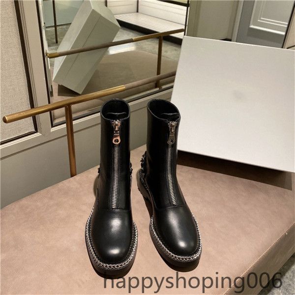 

22020 fashion women's winter boots black leather martin boots zipper low heel boots size 35-40