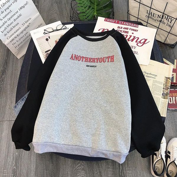 

women's hoodies & sweatshirts ins super fire autumn and winter hong kong flavor retro chic plus velvet hoodie korean-style versatile c, Black