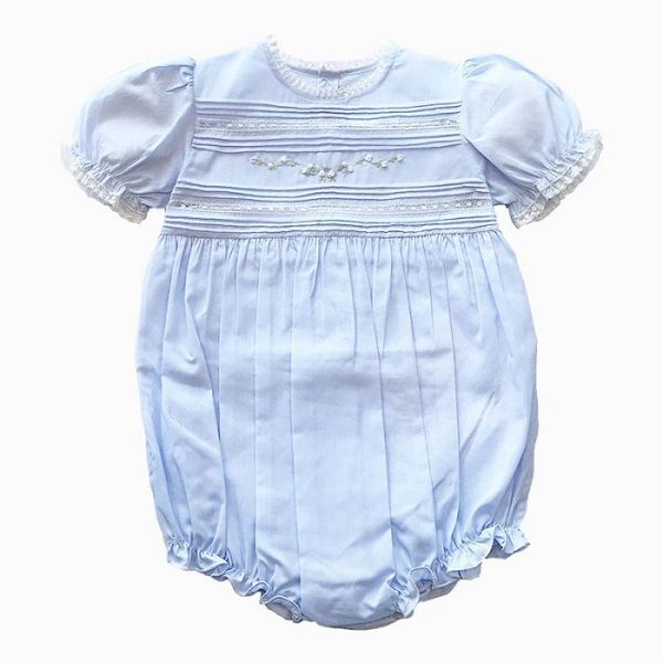 

baby girl ручной работа вышитого rompers новорожденных копченый комбинезон младенческого one piece смокинг ромперы лето малыши девочка outfi, Blue