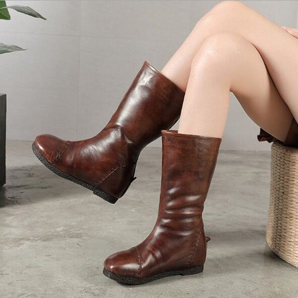 

warm genuine leather women's shoes for autumn and winter thickening woolen cotton shoes fashion long tube women's boots, Black