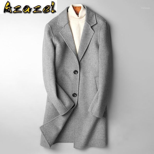 

azazel spring autumn 100% wool coat men long jacket korean fashion mens coats and jackets erkek mont 2020 b19n003096a kj42361, Black