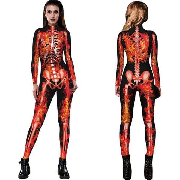 

traje de halloween para mujer, mono de manga larga con estampado hueso, traje fiesta para mujer 2021 nuevo jb3, Black;white