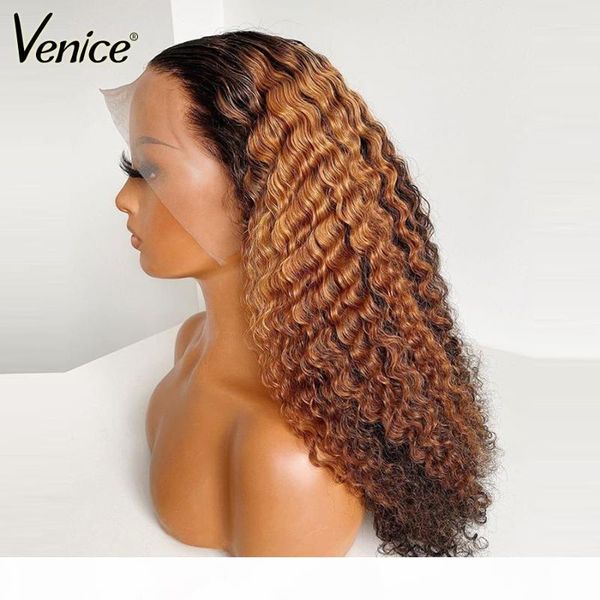 

yonce wig venice ombre human hair wigs for black women 13x6 curly lace front human hair wigs pre plucked brazilian remy lace wig, Black;brown