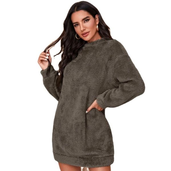 

autumn and winter 2020 new solid color maomao home casual round neck long sleeve loose sweater for women sweatshirt hoodies pullover woman, Black