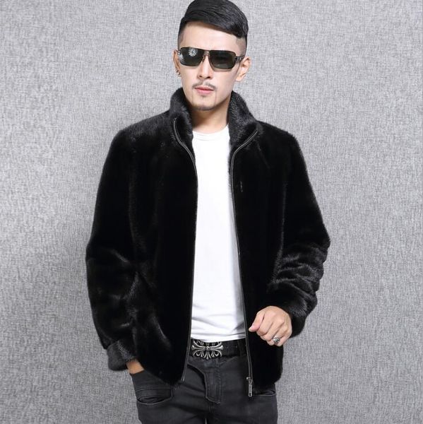 

men's fur & faux stand collar leather jacket mens warm coat men loose jackets winter autumn thicken jaqueta de couro, Black