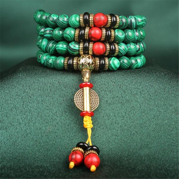

wholesale 8mm natural dragon pattern green malachite 108 mala beads prayer bracelet men or women yoga meditation beaded bracelet, Black
