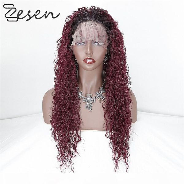 

zesen 99j kinky завитые парики фронта шнурка для женщин черный парик шнурка длинные парики из синтетических волос свободная часть жаропрочны, Black