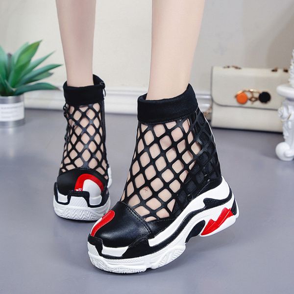 

women sandals 2019 summer hidden heel gladiator sandals for woman fashion hollow out chunky sandal women summer beach shoes, Black