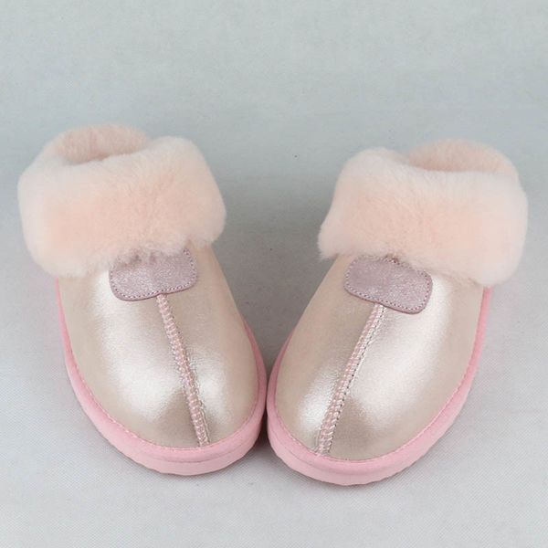 

indoor natural sheepskin fur fashion female winter women warm slippers soft wool lady home shoes, Black;red