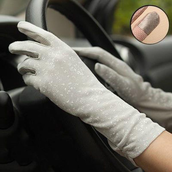 

female mid-long summer cotton autumn thin touch screen driving sunscreen sleeve gloves for women guantes, Blue;gray