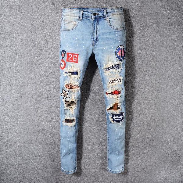 

fashion streetwear men jeans blue color destroyed ripped jeans men denim broken pants large size 28-42 slim fit hip hop1