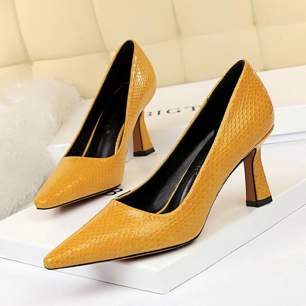 

snake pattern women's high heels thick with pointed toe high heels ladies banquet party stiletto shoes big size 40 41 42 43, Black