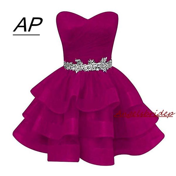 

Fashion Ball Gown Organza Homecoming Dress 2020 Short Sweetheart Crystals Sash Party Dresses Plus Graduation Dresses Beads Gowns, Hot pink