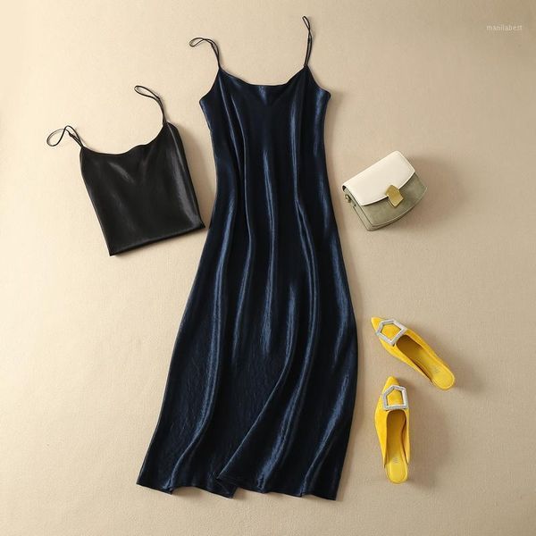 

women dress new spring / summer 2020 solid color strap midi dress1, Black;gray