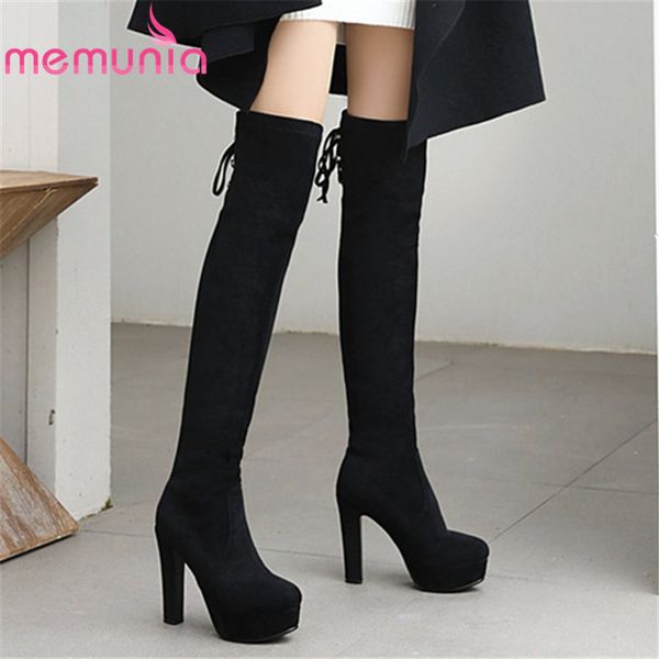 

boots memunia 2021 est high heel platform shoes women over the knee solid colors slim stretch woman black