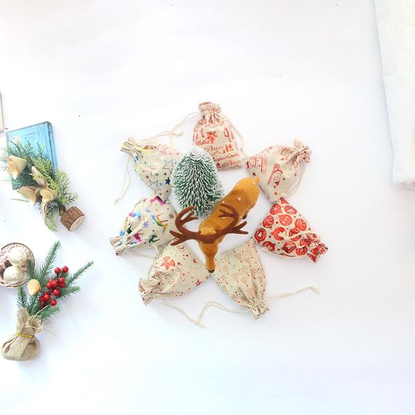 

10x14 13x18 10pcs/lot santa gift christmas candy drawstring bag packing pouches natural cotton bag can pr bbycts