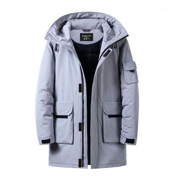 

men hooded long coat jacket fashion classic warm mid-length coat winter men white pure cotton brand loose jacket1, Black