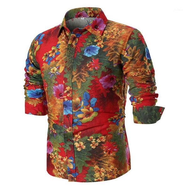 

feitong long sleeve shirt men pattern vintage shirt personality men's autumn casual slim long sleeve printed, White;black