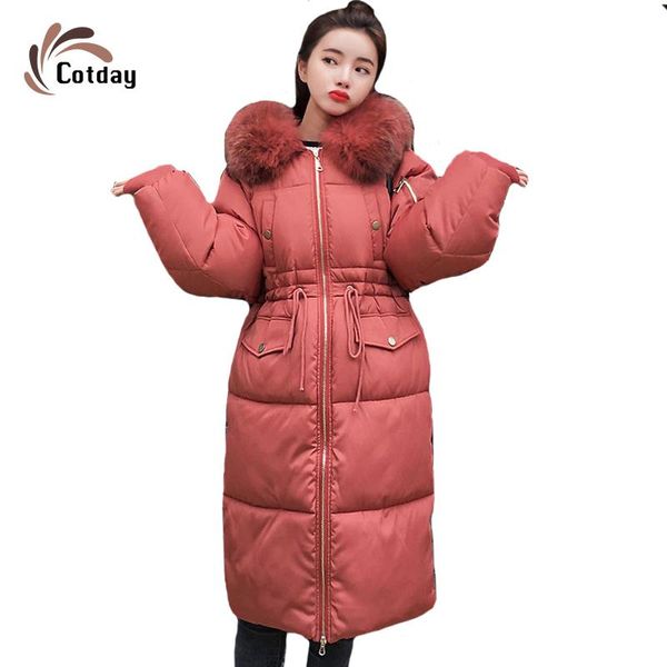 

cotday cotton long hooded thick fur casual style 2020 promotion overcoat winter warm women loose female jacket coat parkas, Black