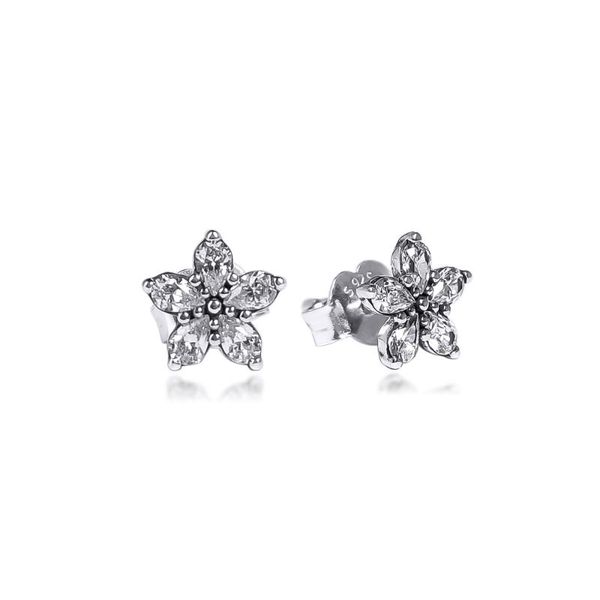 

stud ckk sparkling snowflake earring sterling silver jewelry 100% 925 women brincos pendientes aretes, Golden;silver