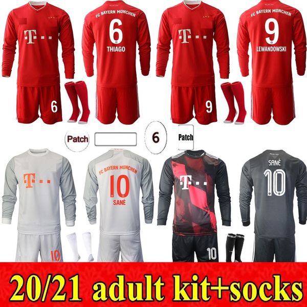 

new 20 21 sane lewandowski bayern home away 3rd long sleeves soccer jersey 2020 2021 football shirt nianzou munchen men kit uniform, Black