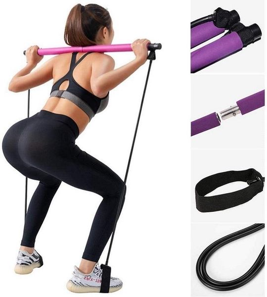 

body stick portable kit with resistance band yoga exercise pilates bar a08