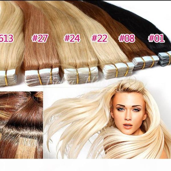 

grade 8a brazilian tape in skin hair extensions weft straight virgin human hair extensions 2.5g pc,40pcs dhl bella hair, Black