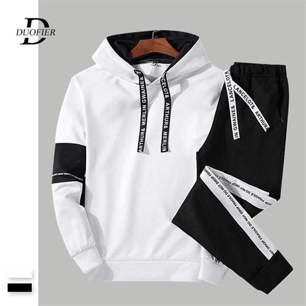 

men casual set hooded solid patchwork 2020 autumn new men's sportswear hoodies+pants 2pcs sets hip hop street loose tracksuits c0927, Black