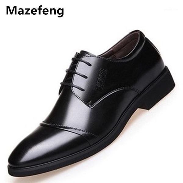 

dress shoes mazefeng 2021 spring autumn men business retro vintage leather pointed toe lace-up1, Black