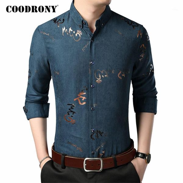 

coodrony brand shirt men spring autumn new arrival long sleeve chemise homme fashion pattern slim fit casual cotton shirts c60671, White;black