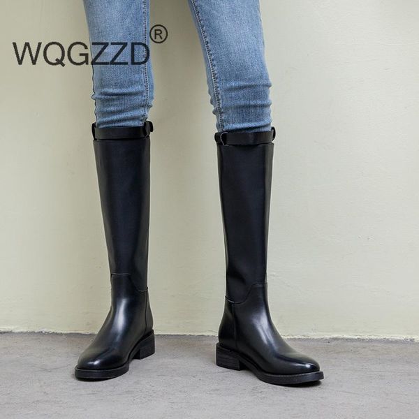 

bottes femme high boots women's shoes cow leather simple and elegant new winter shoes women's knight boots botas mujer, Black