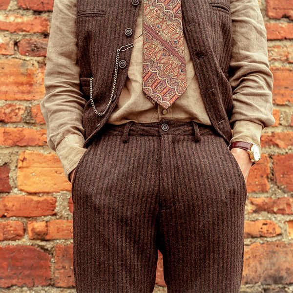 

soarin independent british striped hip men's ancient wool tweed casual suit pants