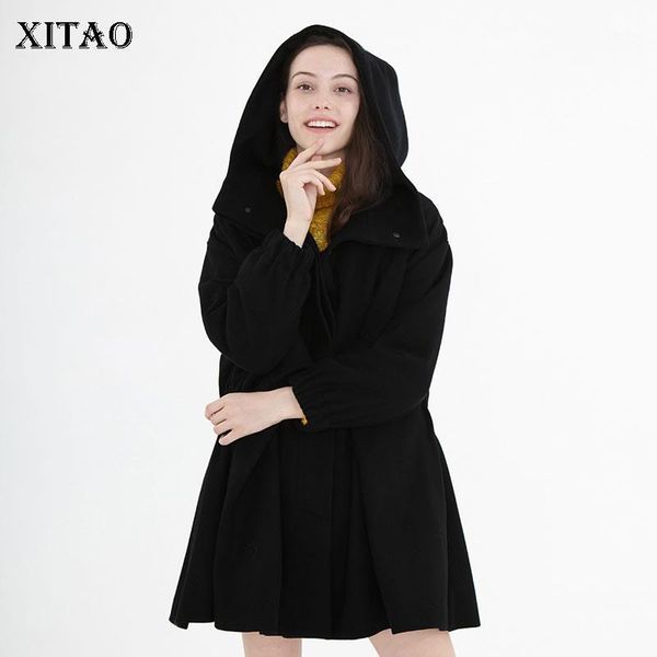 

xitao pleated black blends women fashion new 2019 autumn elegant plus size pocket single breast small fresh loose blends gcc24881