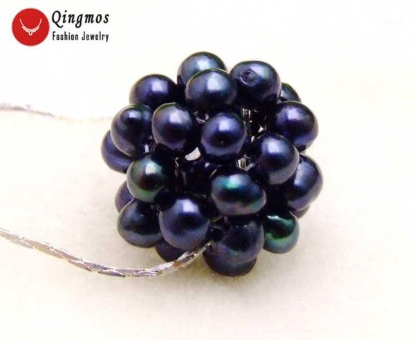 

chokers qingmos natural 5mm black pearl handwork weaving 18-20mm round ball pendant necklace for women silver plated chain 17''1, Golden;silver