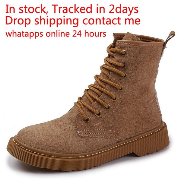 

2020 autumn shoes new mar flock boots women's pink lace suede all-match european and american short boots, Black