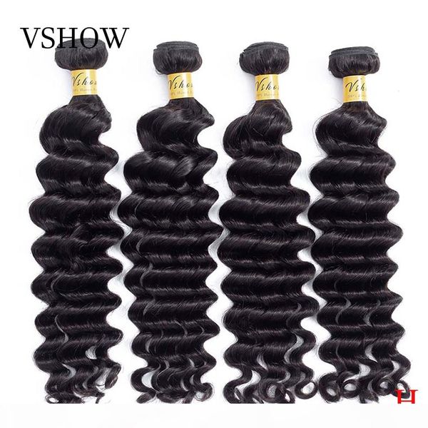 

vshow loose deep wave bundles 100% indian human hair weave no split ends 1 3 4 bundles deal remy human hair extension, Black;brown