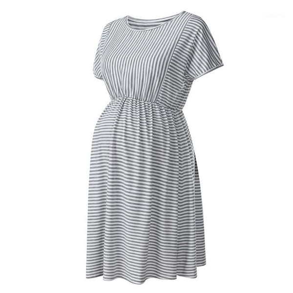 

summer 2020 women clothing striped maternity dresses short-sleeved dress for pregnant women pregnancy clothes dress q05121, White