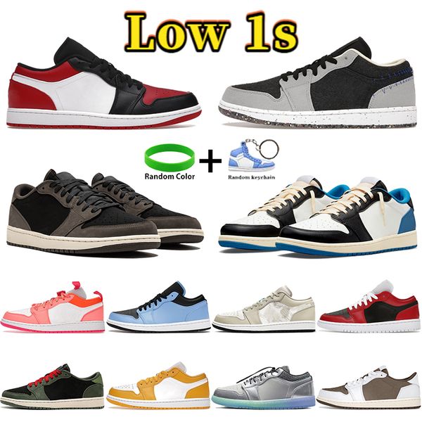 

2023 low bred toe 1 1s men basketball shoes starfish cactus mocha fragment multi-color team red spades lucky green black grey mens sneakers