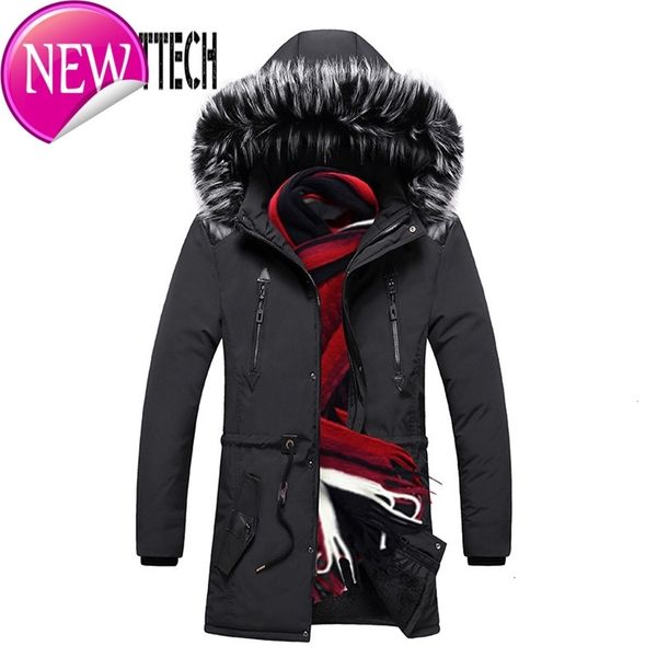 

winter jacket men 2019 new arrival thick warm parka long hooded jacket fur collar windproof cotton padded coat men fashion, Black