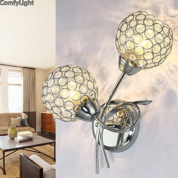 

wall lamp nordic crystal silvery bedroom bedside kitchen shop bar restaurant living room light on e27 iron lighting fixture